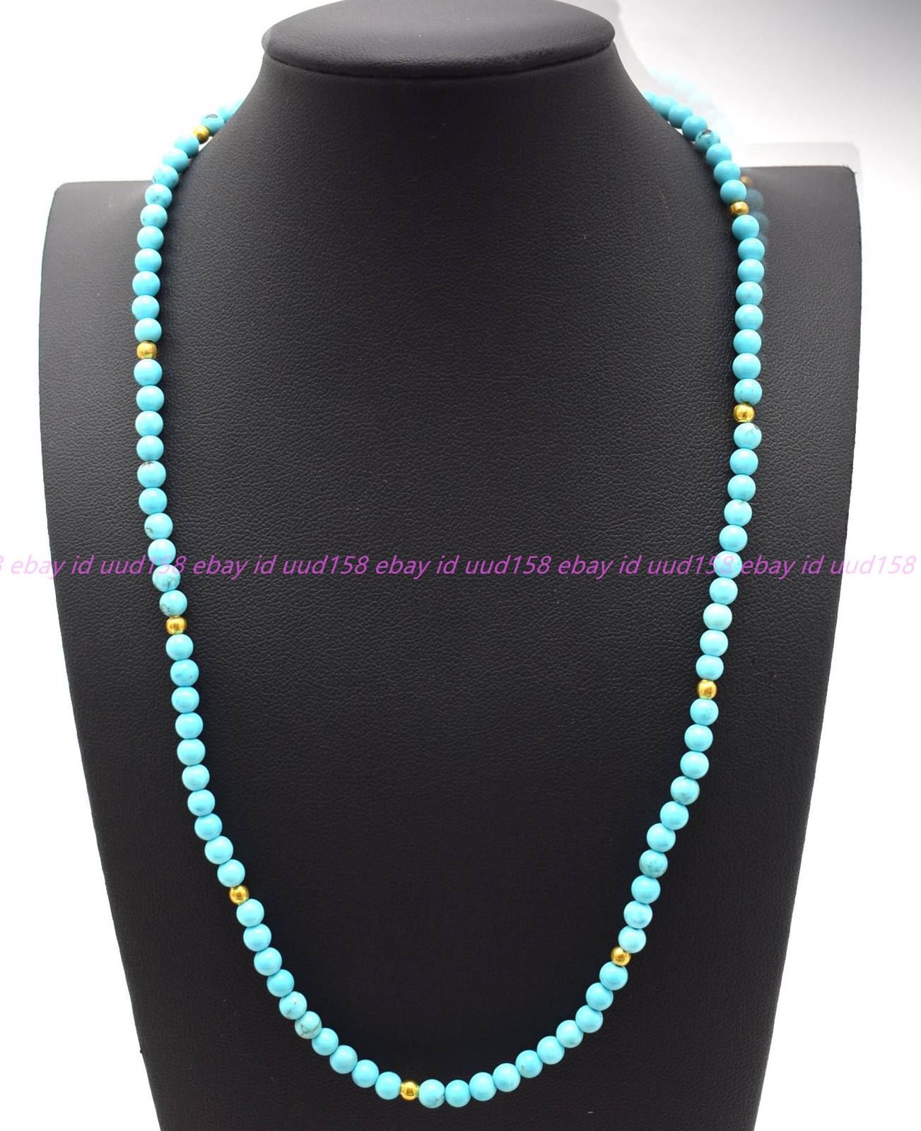 Pretty Fashion Natural 4mm Blue Turquoise Gemstone Round Beads Necklace 16-36in