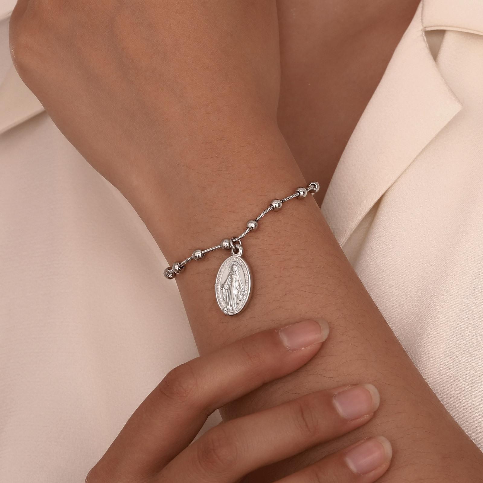 Women’s Rosary Bracelet – Virgin Mary Cross Religious Stainless Steel Jewelry