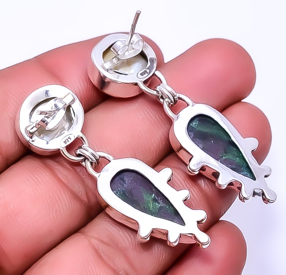 Ruby With Zoisite 925 Sterling Silver Earring 1.56″ E2775, Christmas Gift