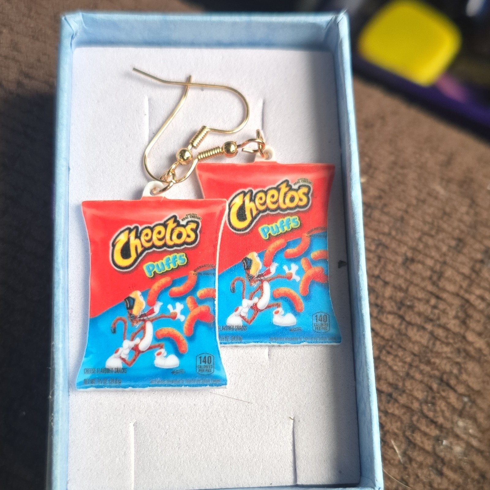 Cheetos Puffs Bag Rectangle Dangle/Drop Hook Earrings Multicolor Plastic