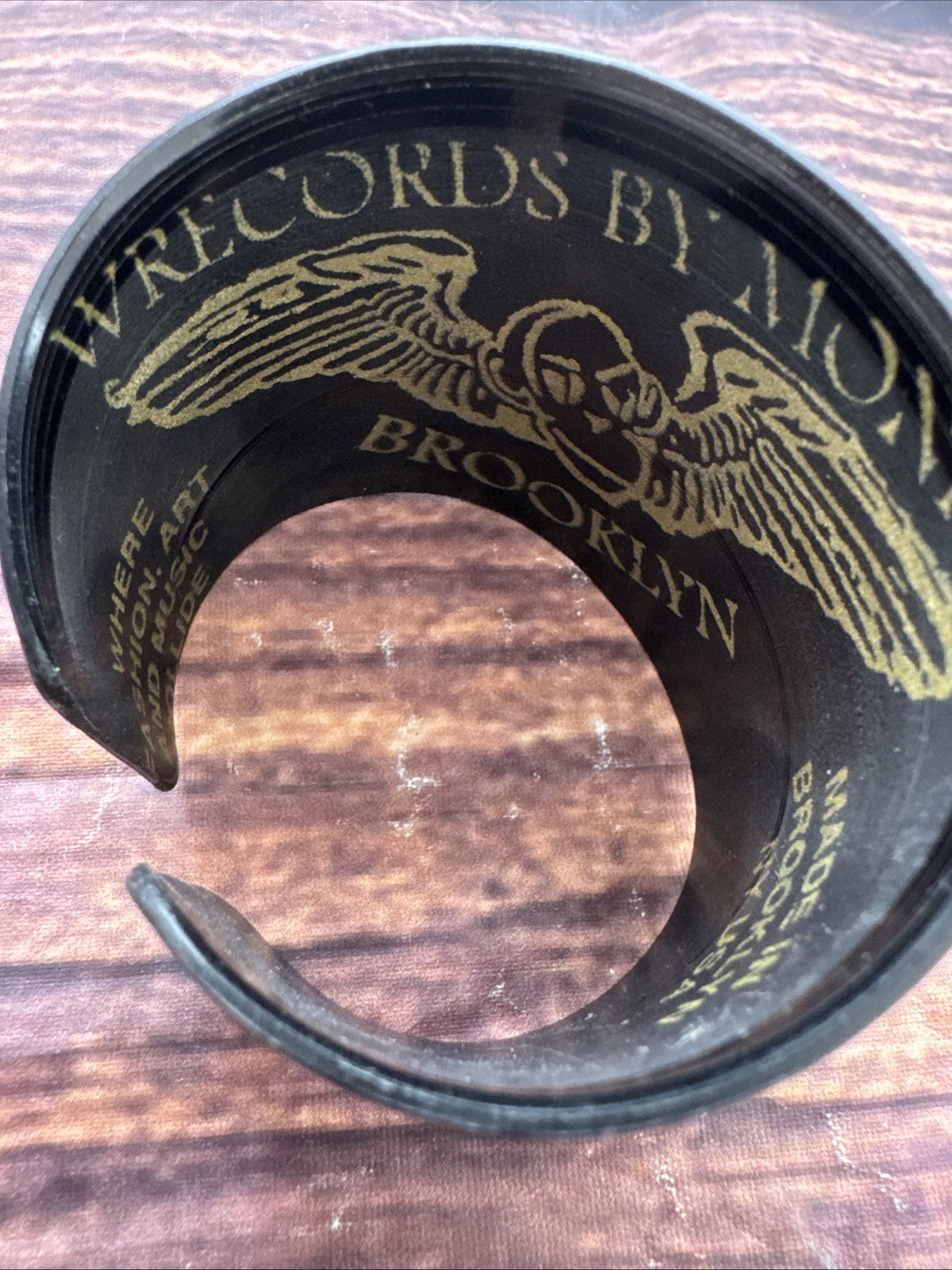 Wrecords by Monkey Vinyl Record Cuff Bracelet Black Brown and Green