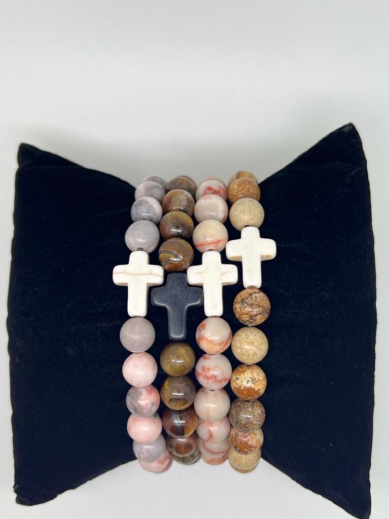 New Collection Bracelets Natural Stone 8mm Cross Elastic Rope