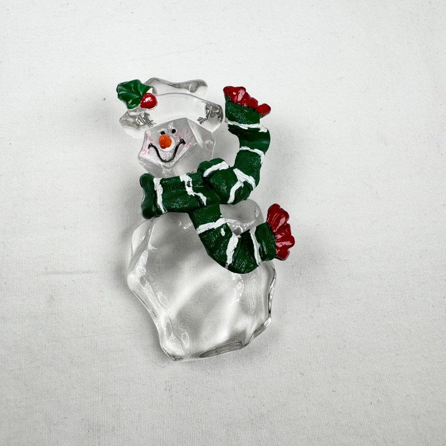 Ganz Snowman Brooch Pin Clear Acrylic Resin Christmas Holiday Costume Jewelry