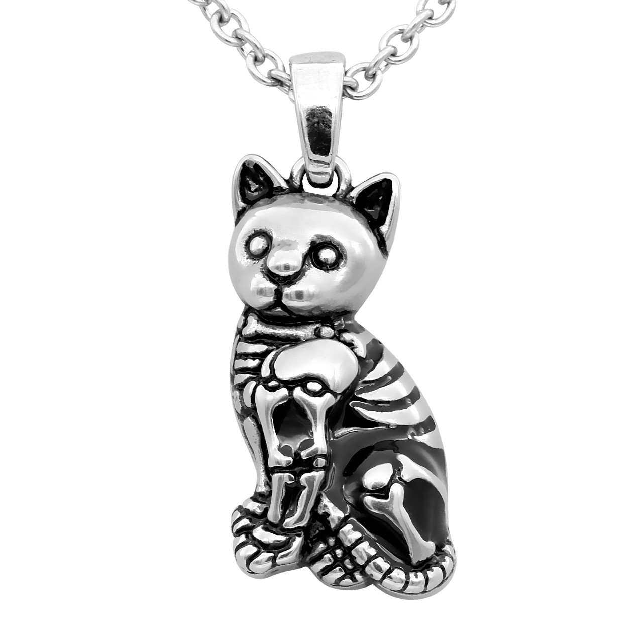 KITTY CAT SKELETON NECKLACE WITH BLACK EPOXY BY CONTROSE