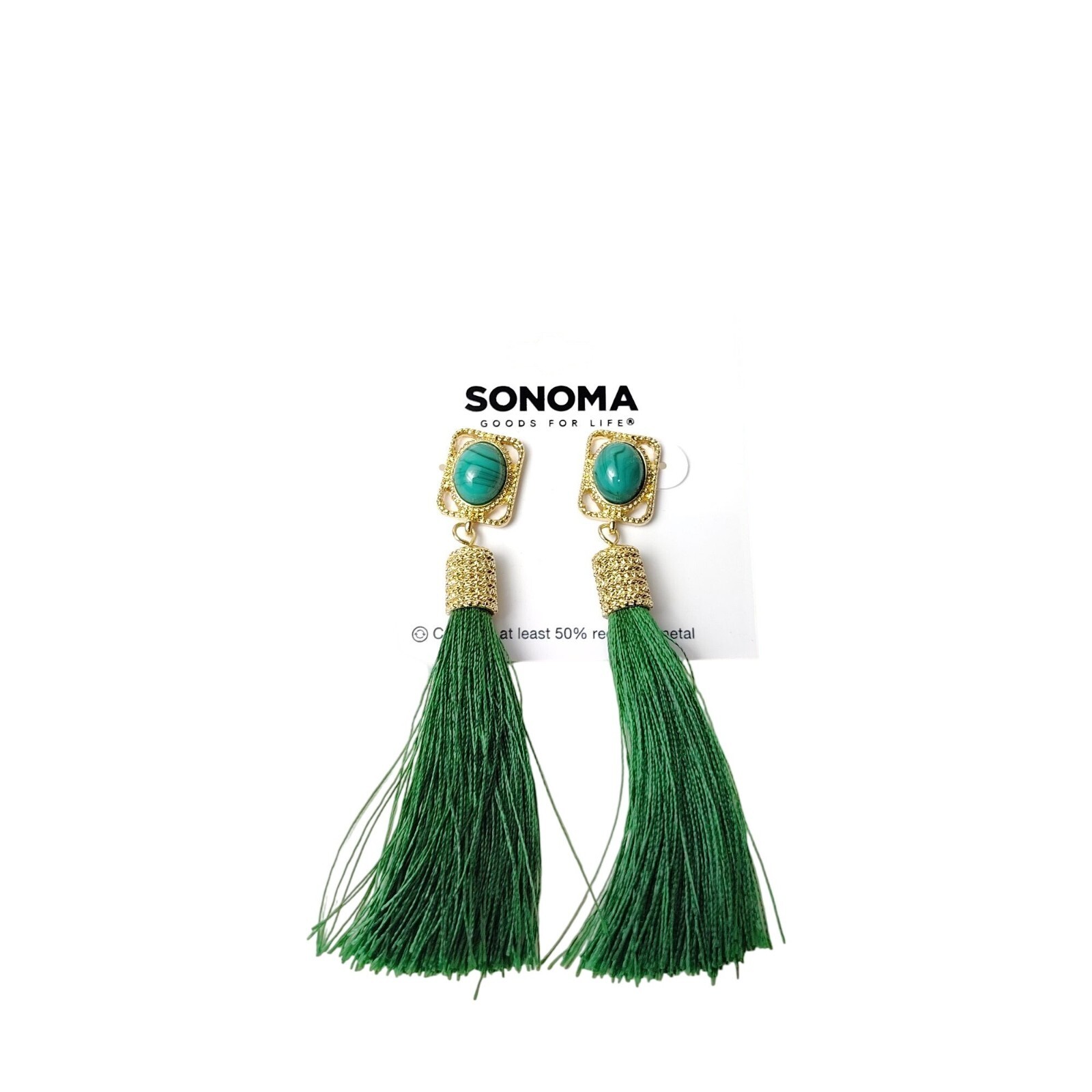 Sonoma Green Tassel Drop Earrings With Faux Turquoise Stones