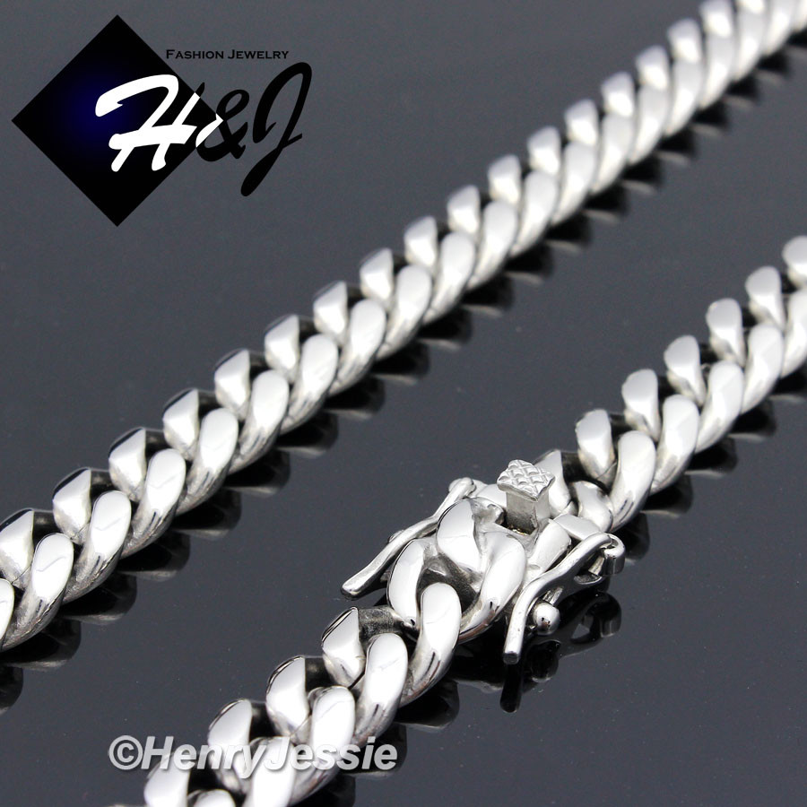 7.5-11″MEN Stainless Steel 7/10/12/14mm Silver Miami Cuban Curb Chain Bracelet
