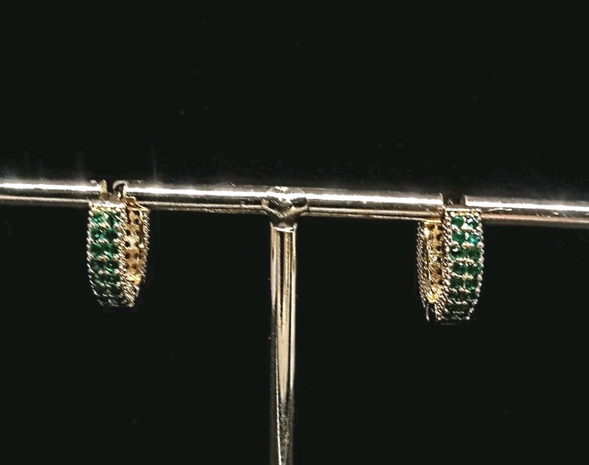 Emerald Green Pave Cubic Zerconia Gold Plated Huggie Earrings NWOT Fall ’25