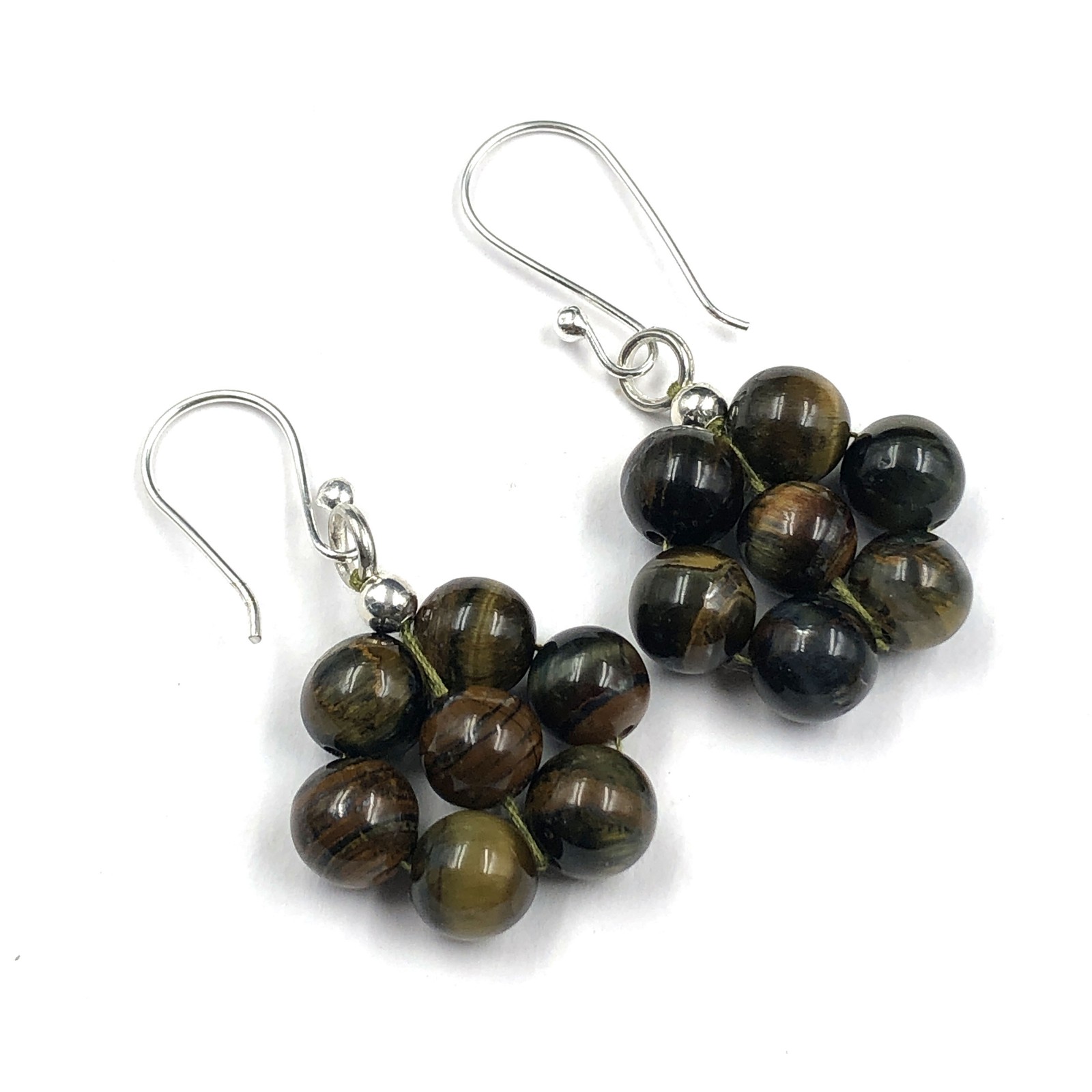 Natural Black Tiger Eye Gemstone Round 8 mm Smooth Beads 1.8″ Earrings PBE-54
