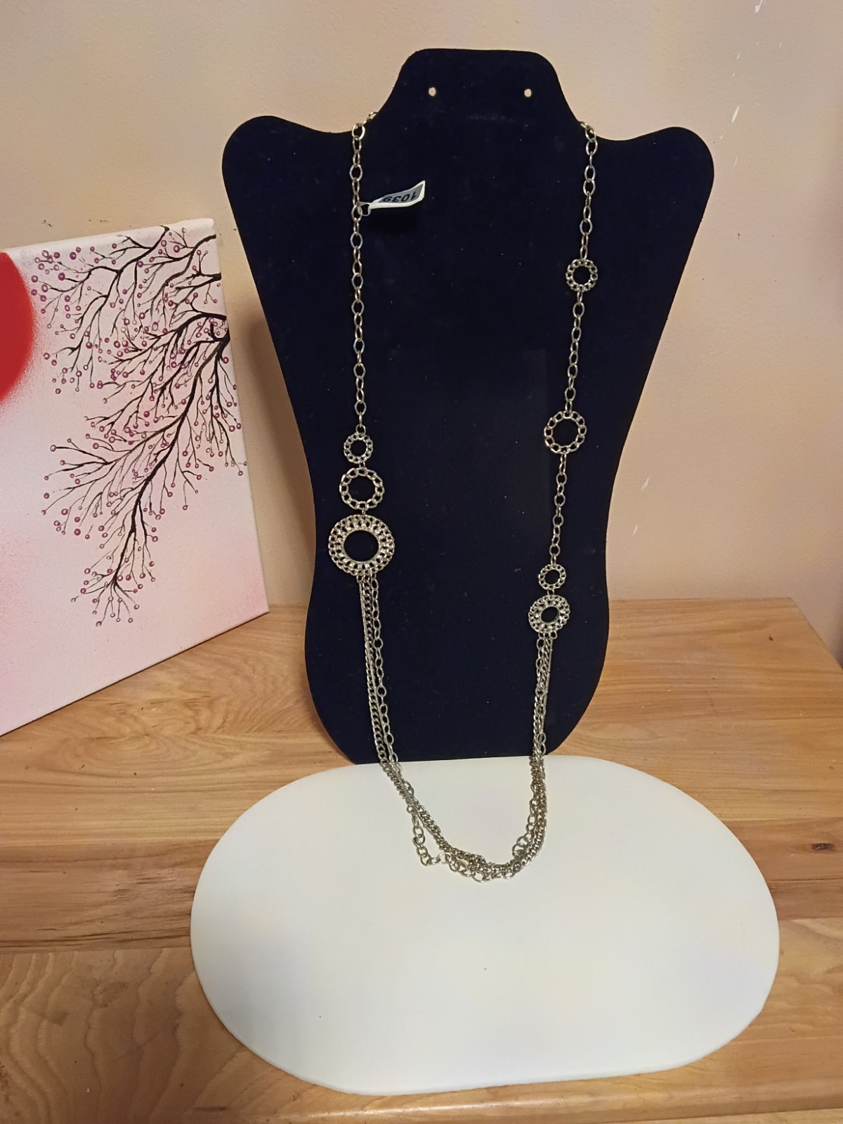 Silver Tone Statement Chain Necklace with Round Charm on Oval Link Chain