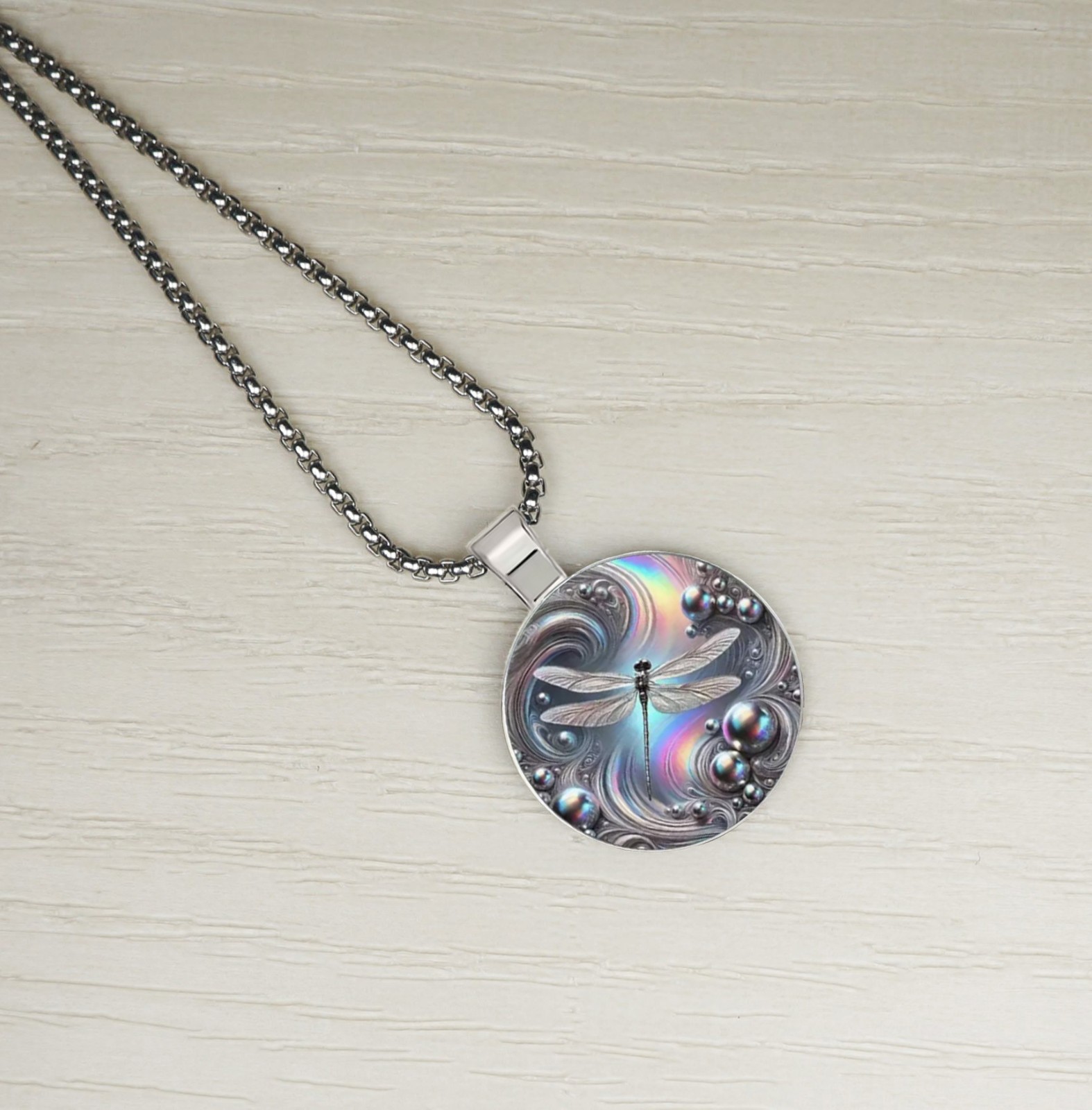 Intricate Blue 2-D Dragonfly Boho Pendant, Stainless Steel Necklace