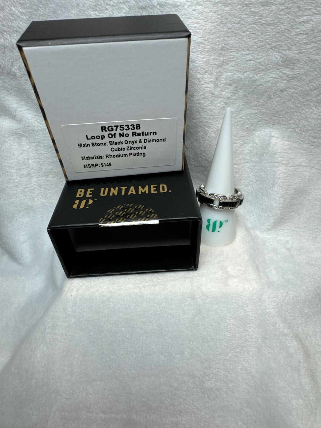 BP Untamed Unisex Size 8 Loop of No Return Black Onyx & CZ on Rhodium