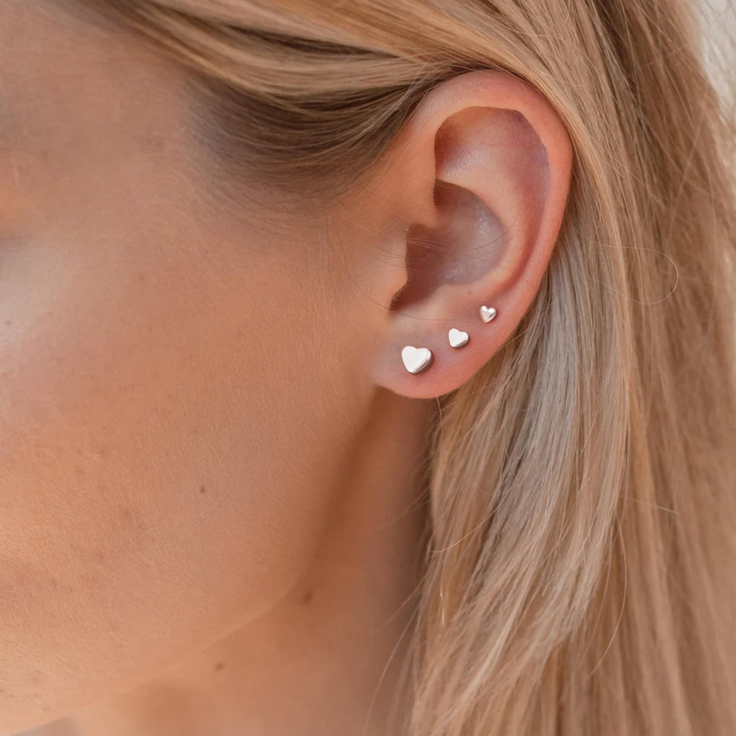 3 Pairs 925 Sterling Silver Flat Back Stud Earrings for Women Tragus Conch Helix