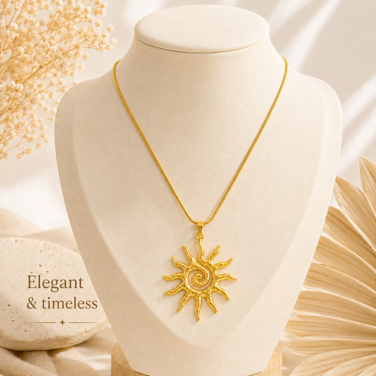 Gold Spiral Sun Necklace Stainless Steel Boho Celestial Pendant Women Jewelry