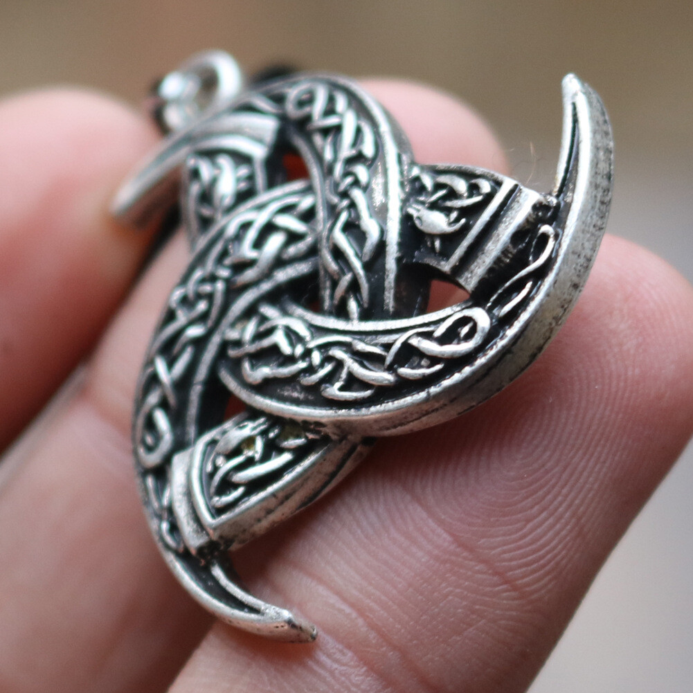 Vintage Silver Triple Horn of Odin Pendant Necklace Viking Jewelry For Men 24″