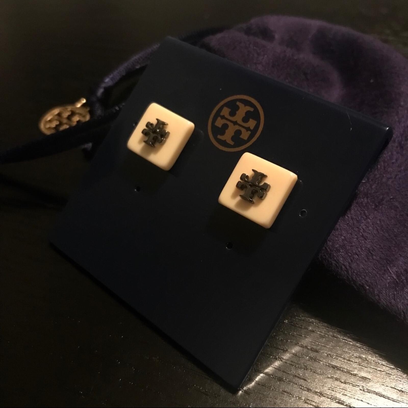 TORY BURCH Logo Flag Square Stud Earrings