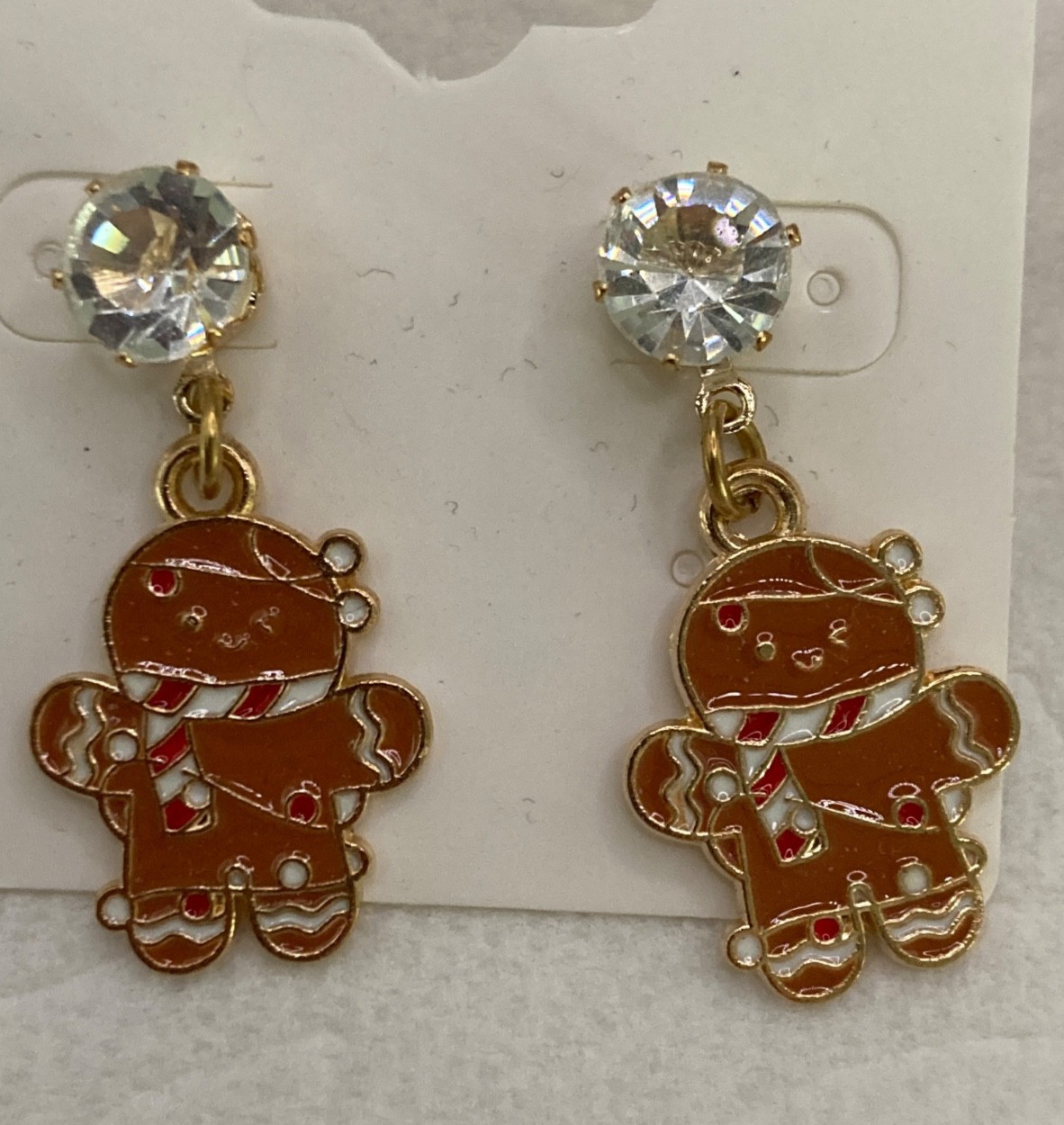 GP Christmas Gingerbread Man & Gingerbread Girl Enamel Post Earrings, Lot 4 Pair