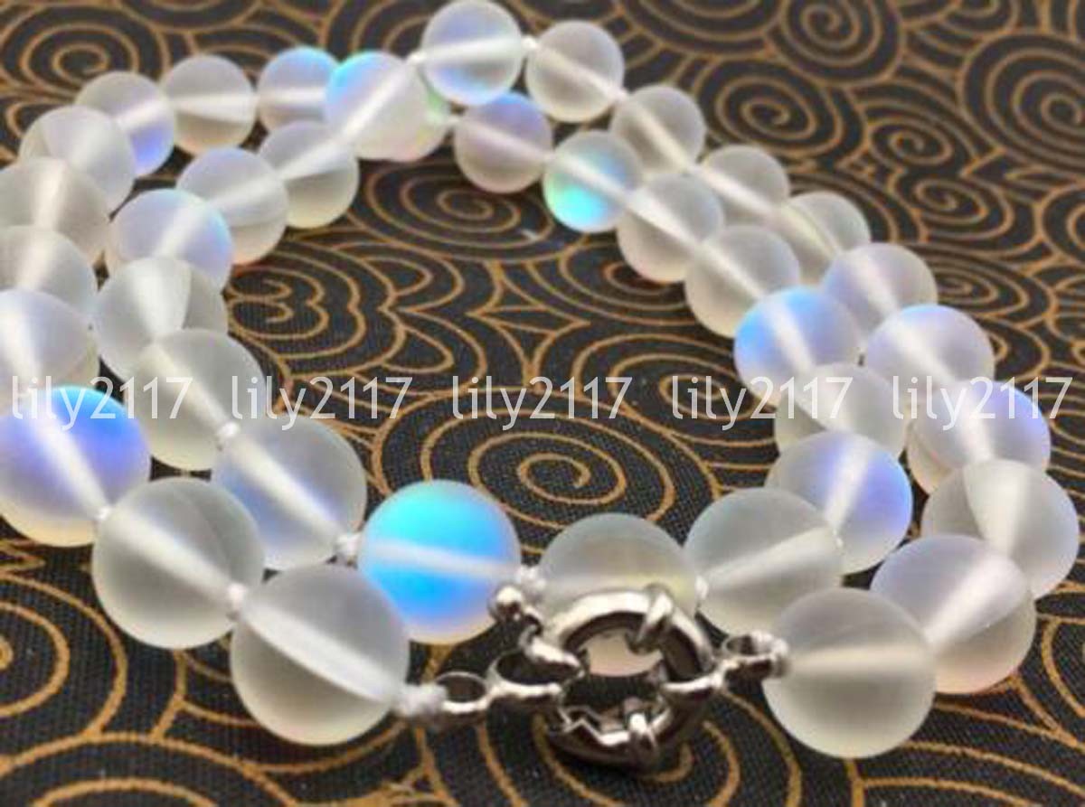 6/8/10/12mm white Gleamy Rainbow Moonstone Round Gemstone Beads Necklace 18”