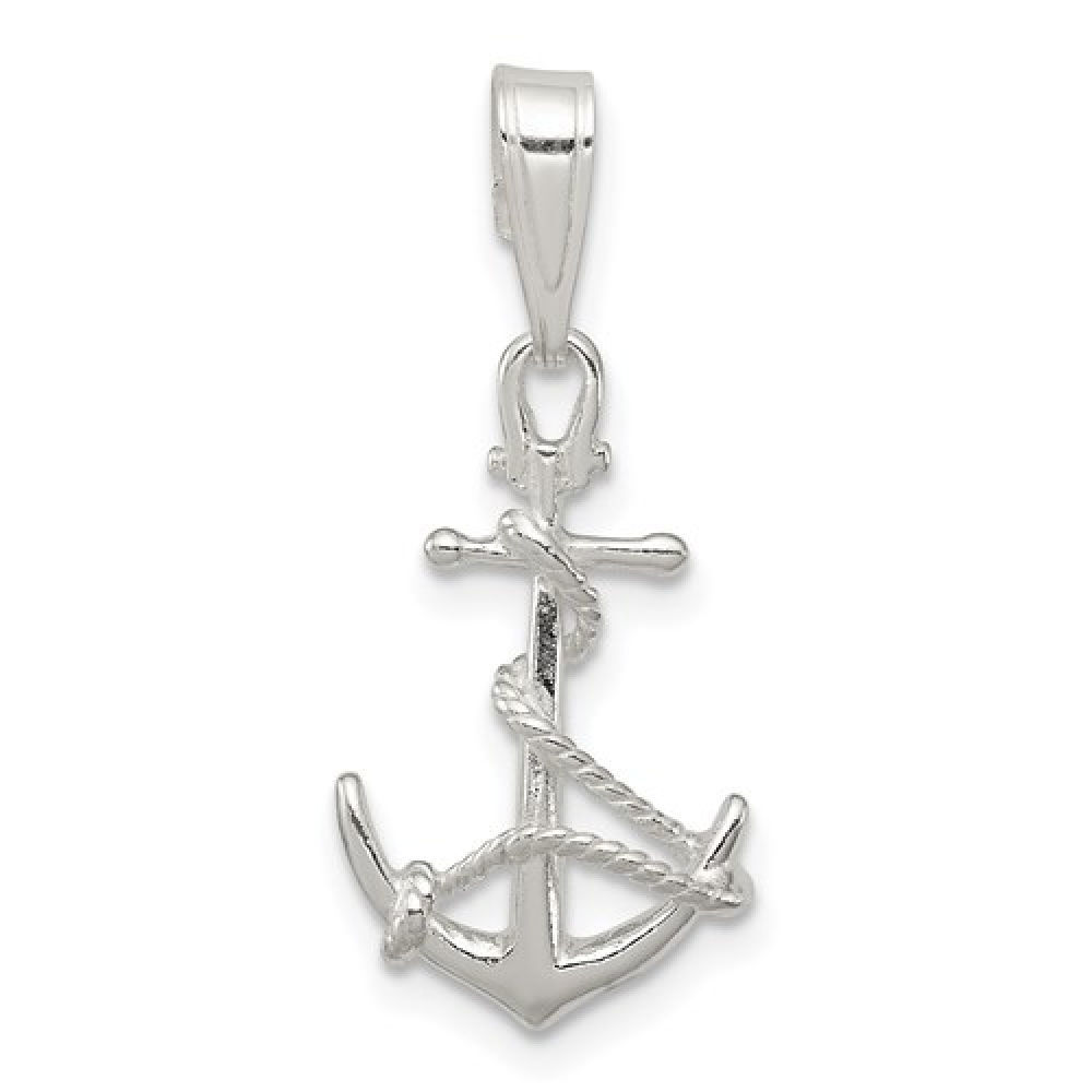 925 Sterling Silver Anchor Mariner Rope Pendant Small 1″