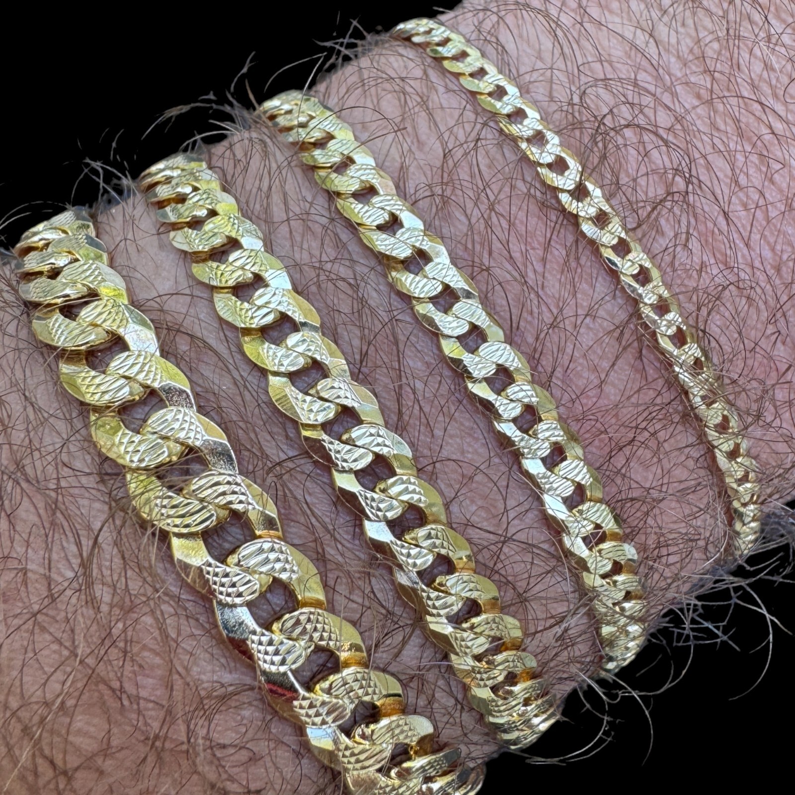 Real 14k Gold Plated Solid 925 Silver Diamond Cut Flat Cuban Bracelet 4-8mm