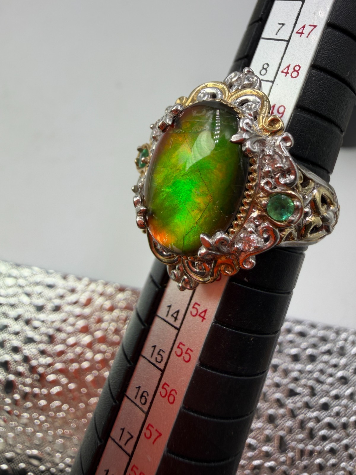 Gems en Vogue Michael Valitutti Ring Ammolite Mixed Metal Statement Size 6