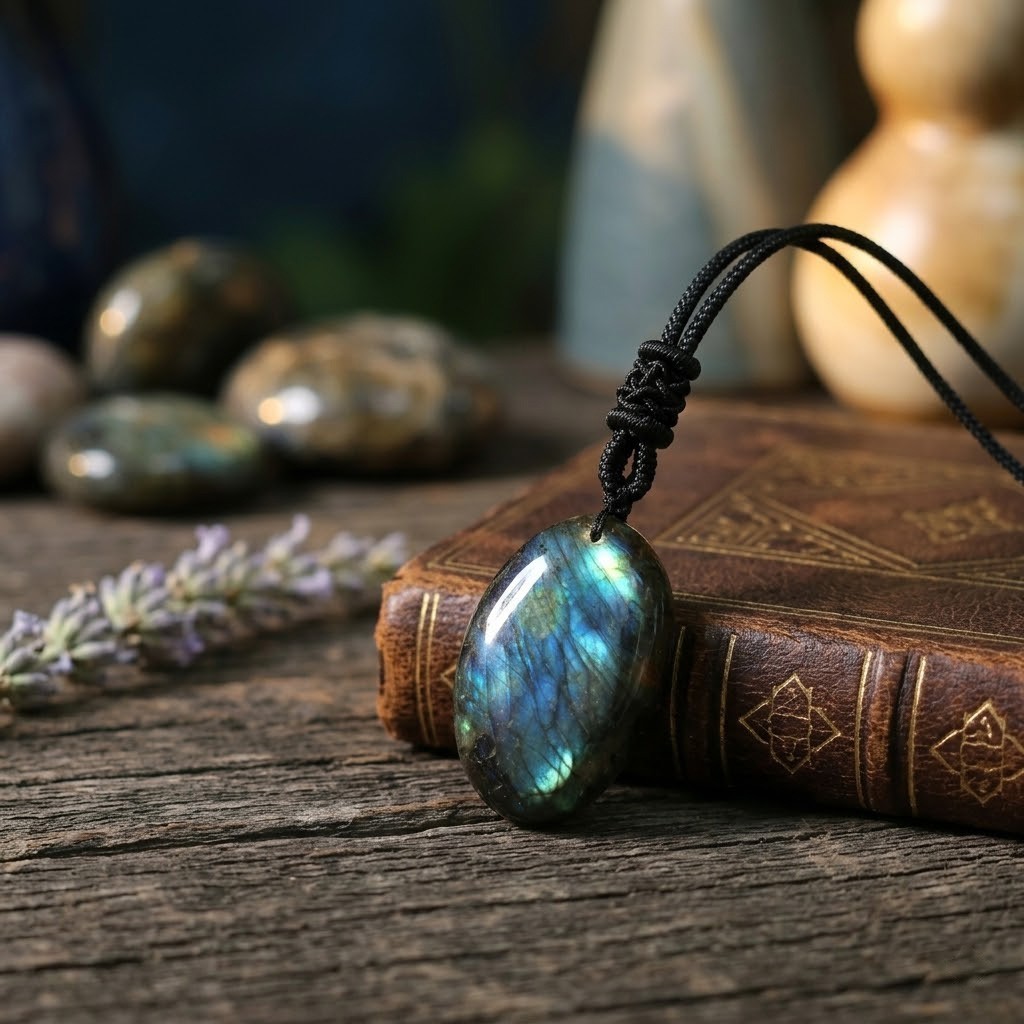 Labradorite Blue Moonstone Necklace Pendant Natural Healing Amulet Protection