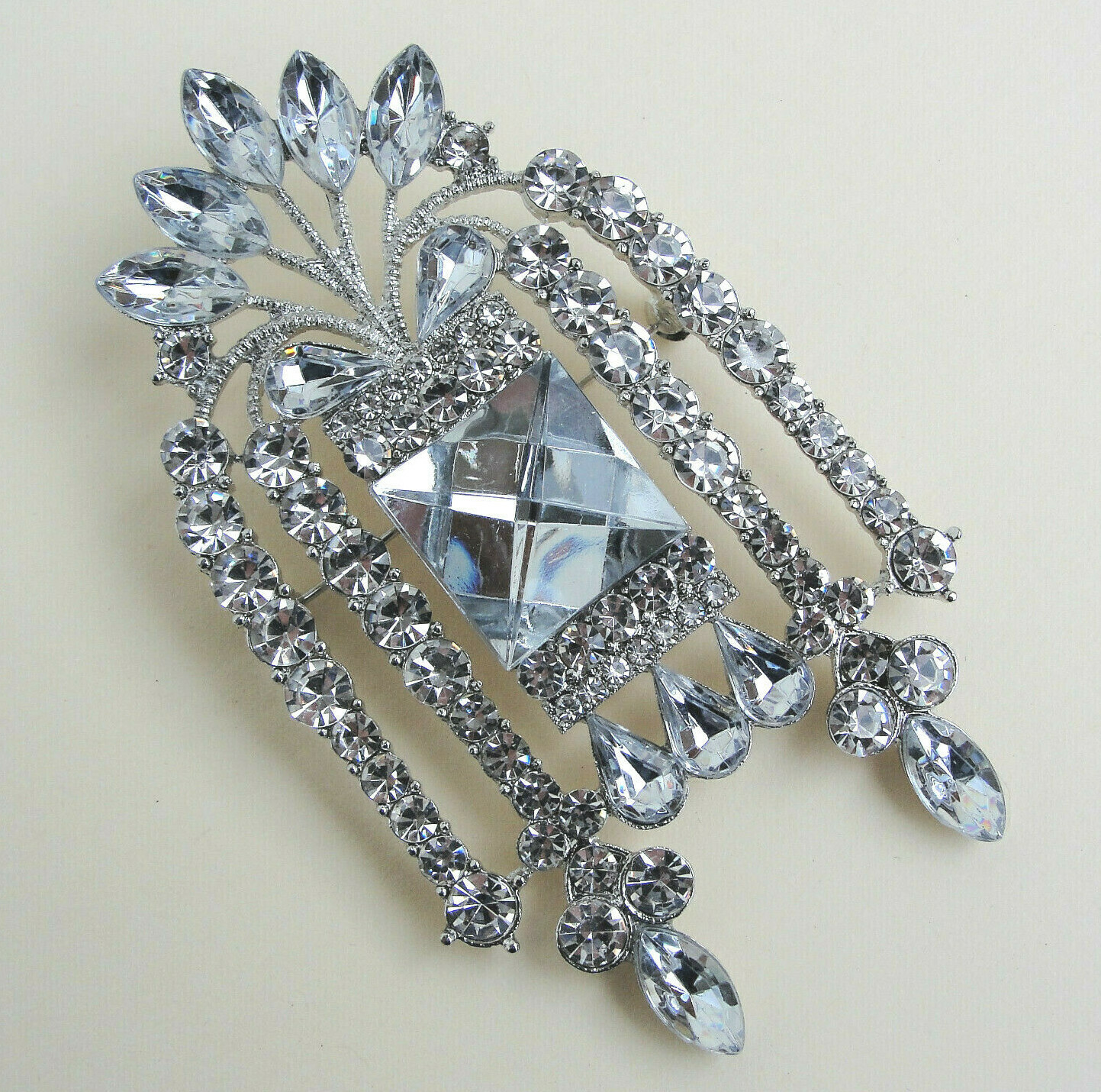 PRINCESS Mirror Square JEWEL Rhinestone WINDOW Brooch Vintage Style Elegant 3.5″