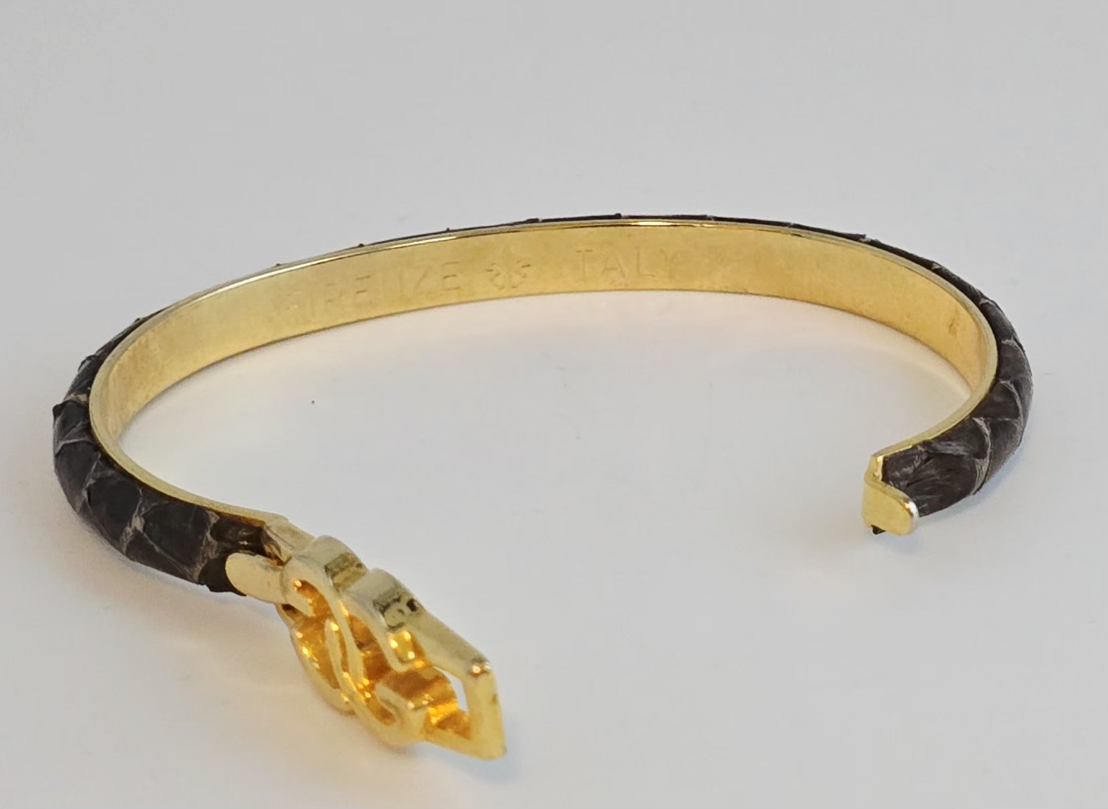 GUCCI SNAKESKIN BROWN GOLD-PLATED FIRENZE ITALY BANGLE BRACELET☆EC☆GUCCI LOGO