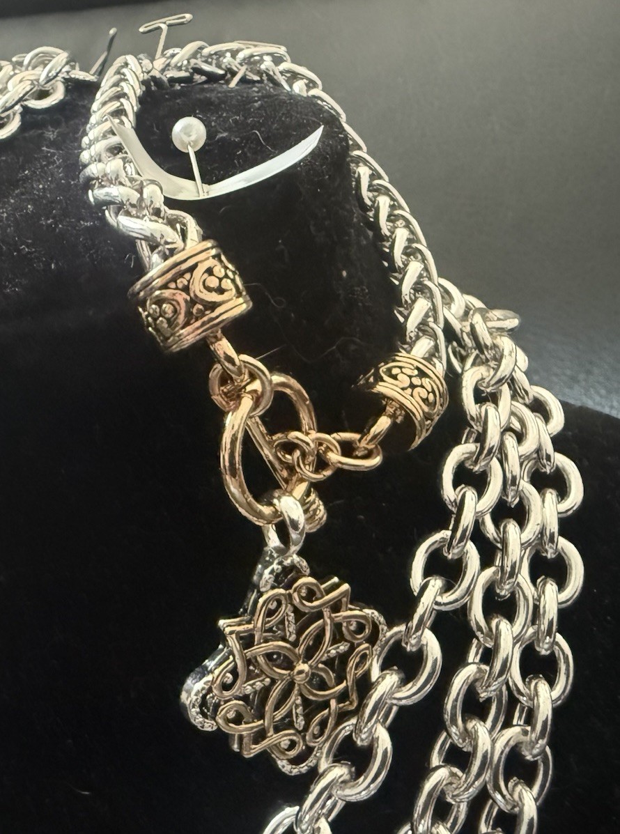 New Costume Jewelry Medallion Necklaces; Gold And Silver Tones W/A Front Closure