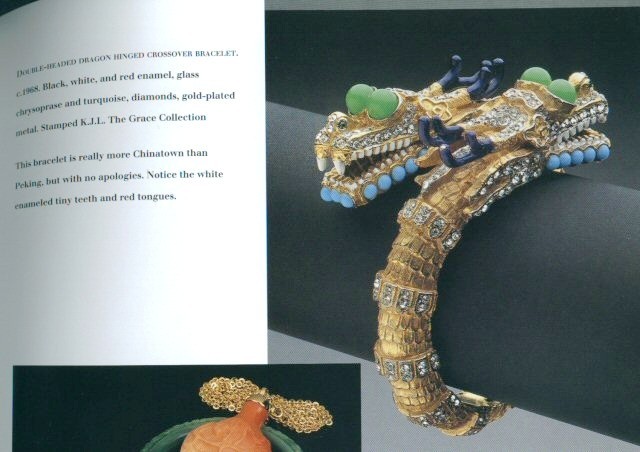 KJL Kenneth Jay Lane Jeweled Enameled Twin Headed Dragon Bangle Cuff Bracelet