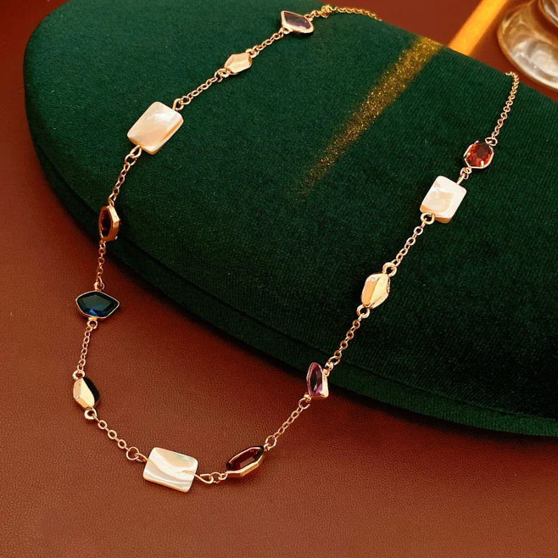 Bohemian Colorful Irregular Shell Beaded Necklaces for Women Retro Double-layer