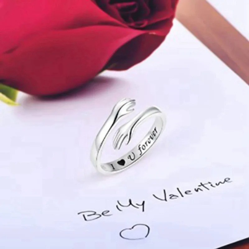 925 Sterling Silver Hug Ring for Women Men Adjustable Hugging Hands Open Love US