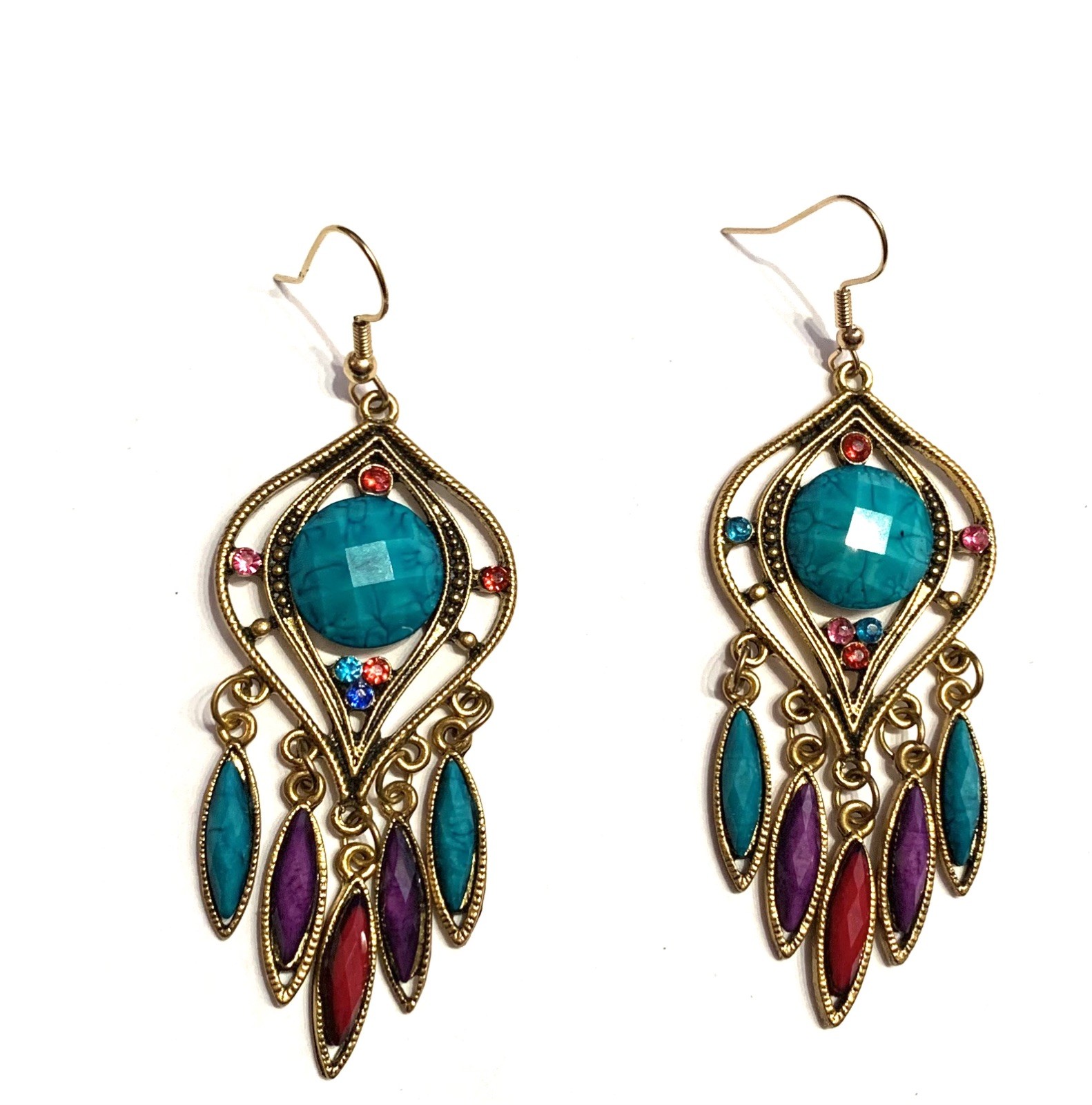 Boho Dangling Acrylic Metal Tassel Hook Earring Ethnic Style EUC