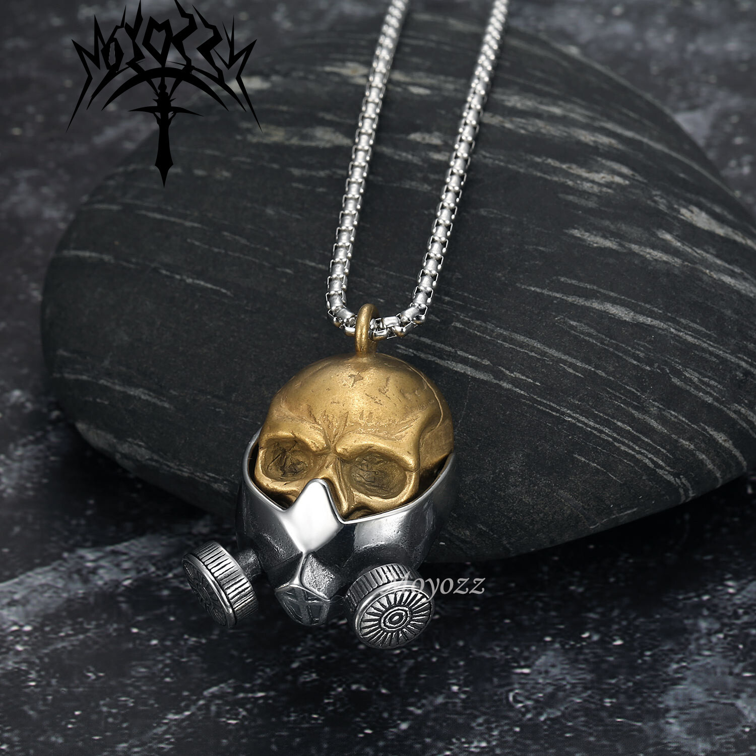 Mens punk gold plated antigas mask skull pendant necklace gothic hip hop bikers