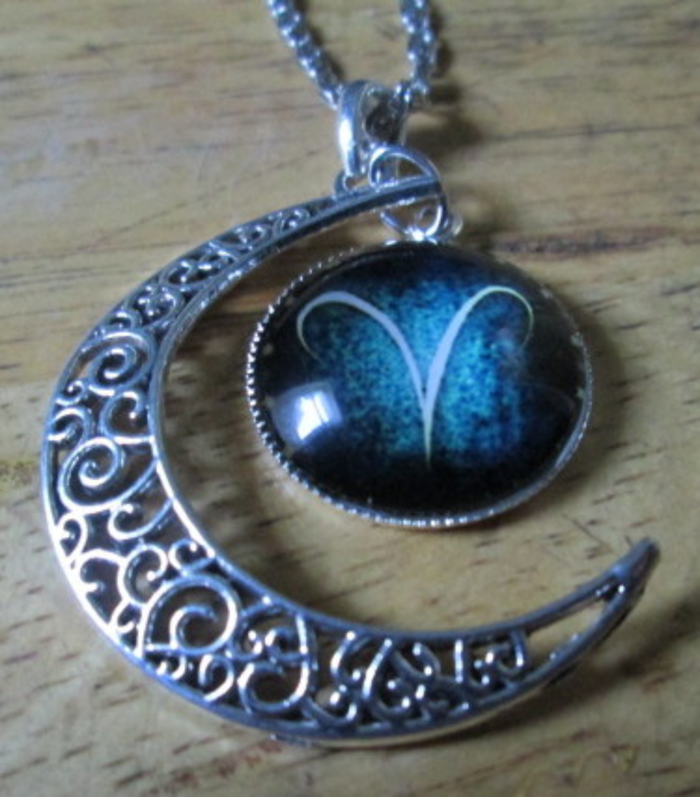 Silver Plated Crescent Pendant Necklace Zodiac symbols astrological Astrology
