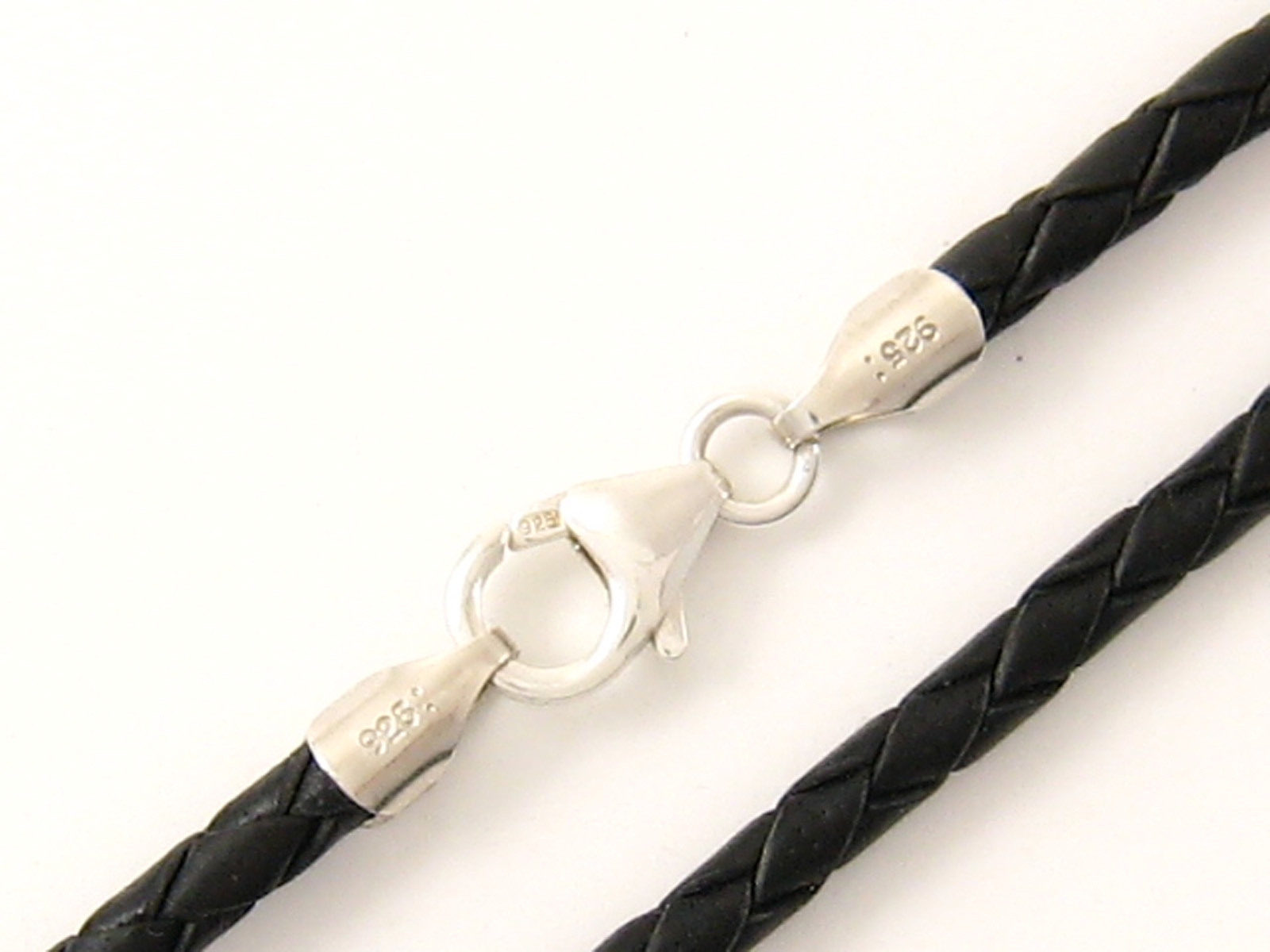 4mm Black Briaded Bolo Leather Cord Necklace 925 sterling Silver Clasp 14″ – 36″