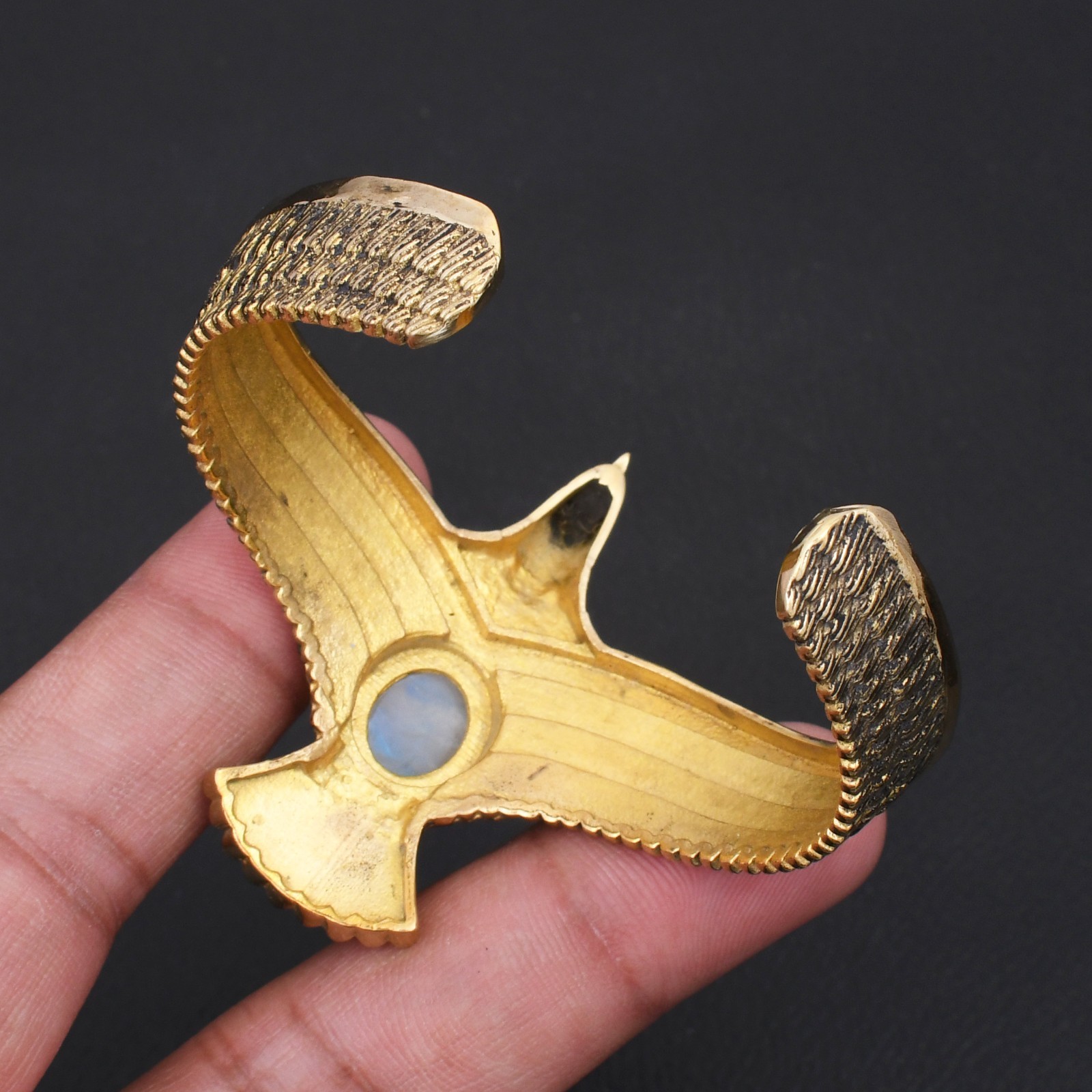 Rainbow Moonstone Gemstone Ethnic Adjustable Gold Plated Bangle Jewelry TC-003