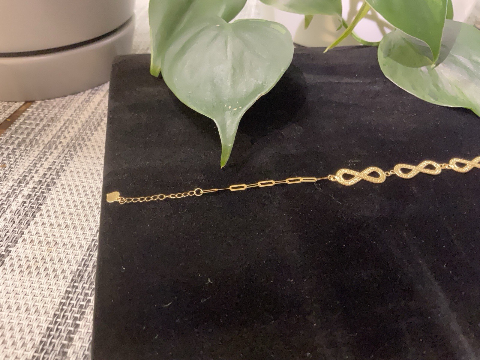 18K Real Gold Infinity Link Bar Chain Bracelet 7 in Spring Ring Closure
