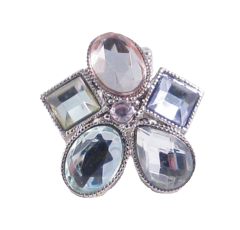 Fancy Faceted Silver Tone Stretch Ring With Multiple Shapes & Colors #R1065