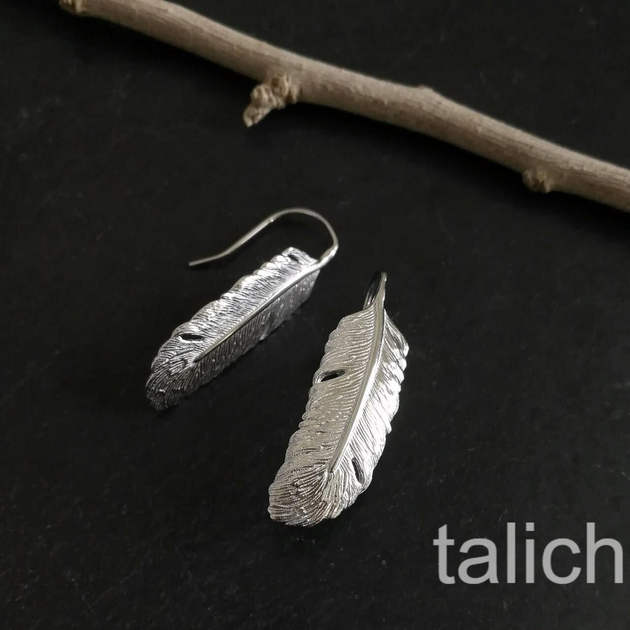 Shiny 925 Sterling Silver Small Feather Drop Earrings Light Weight Chic Unique