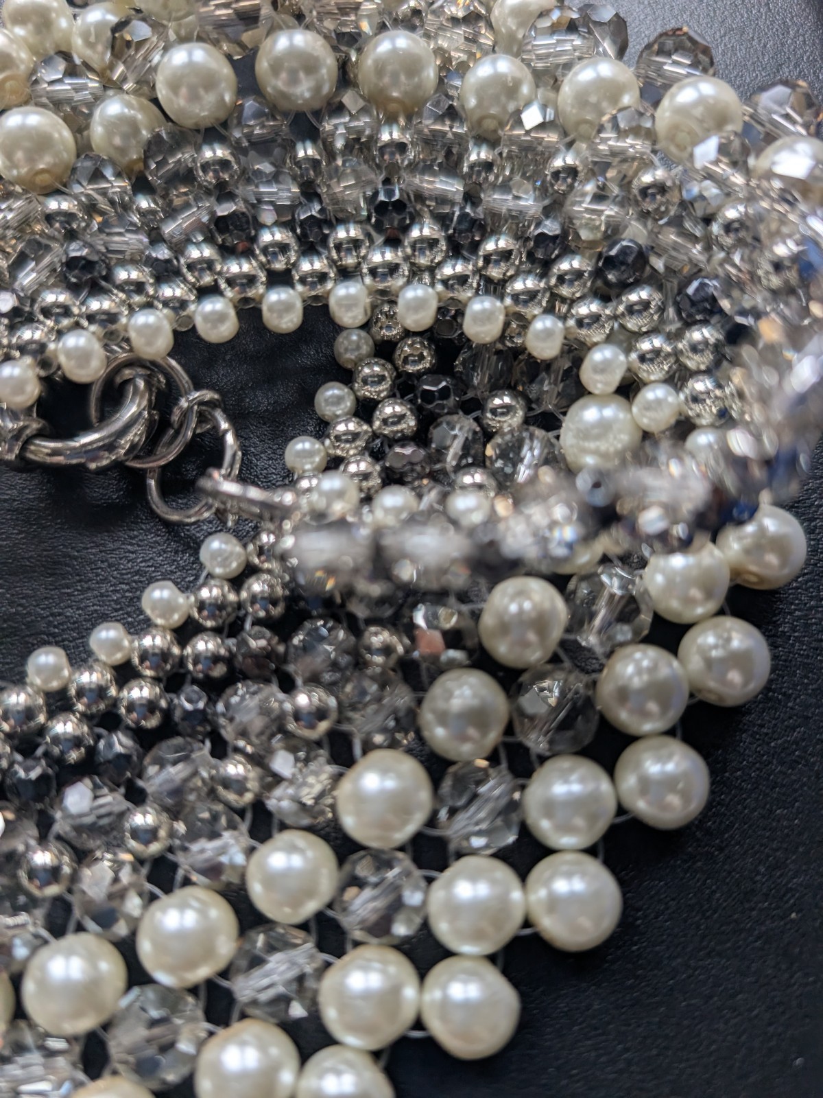 Statement Oasis Beaded Choker/Collar Necklace Silver Tone Pearl+ 18″ Long & 140g