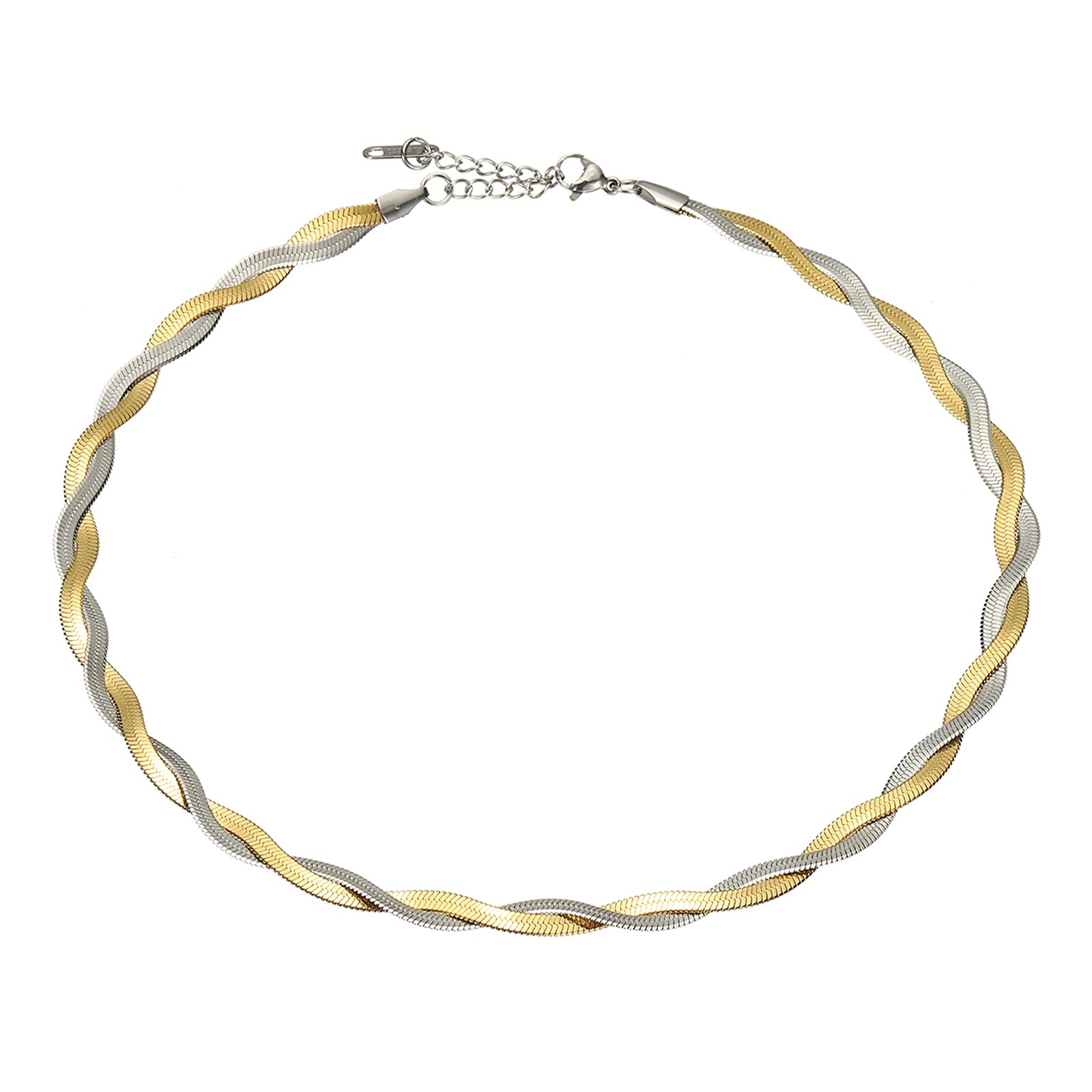 Snake Chain Herringbone Chokers 16″+2″ Layer Braided Chain Silver/Gold