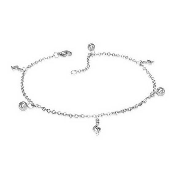 Stainless Steel Silver-Tone Musical Clef Music Womens Adjustable Anklet Bracelet
