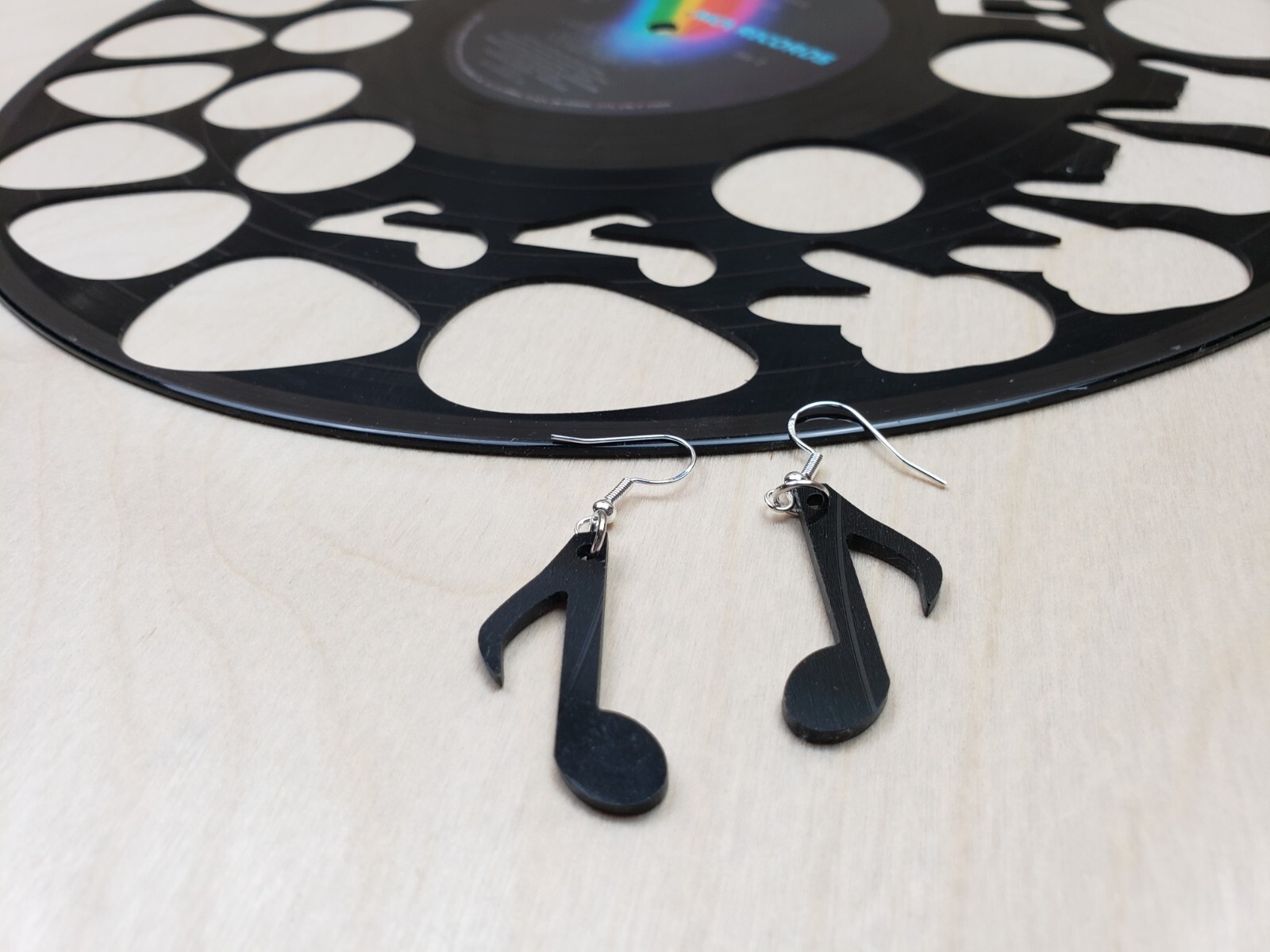 Repurposed Record Earrings Musical Notes Music Band Teacher Upcycled Vtg LP