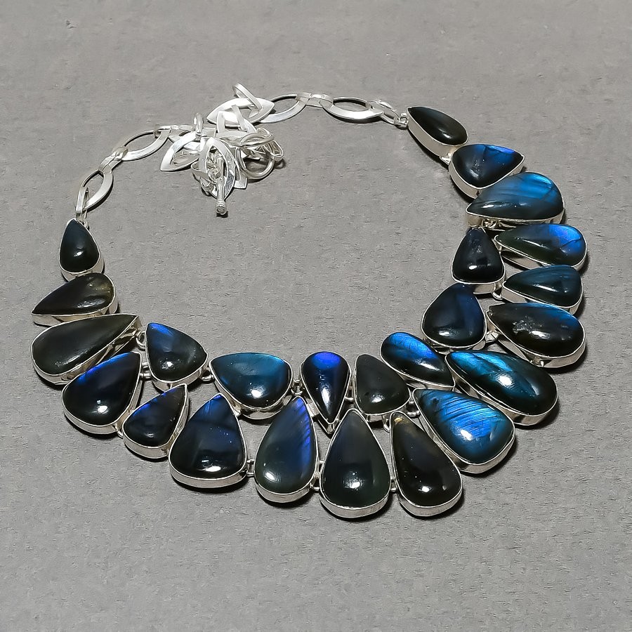 Blue Fire Labradorite Pear Shape Gemstone Handmade Jewelry Necklace 18” SR 7622