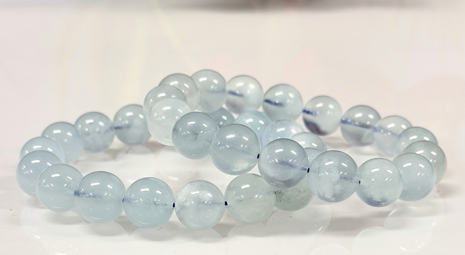 Wholesale 3 Pcs Natural Aquamarine 13-14mm ~8” Crystal Healing Stretch Bracelet