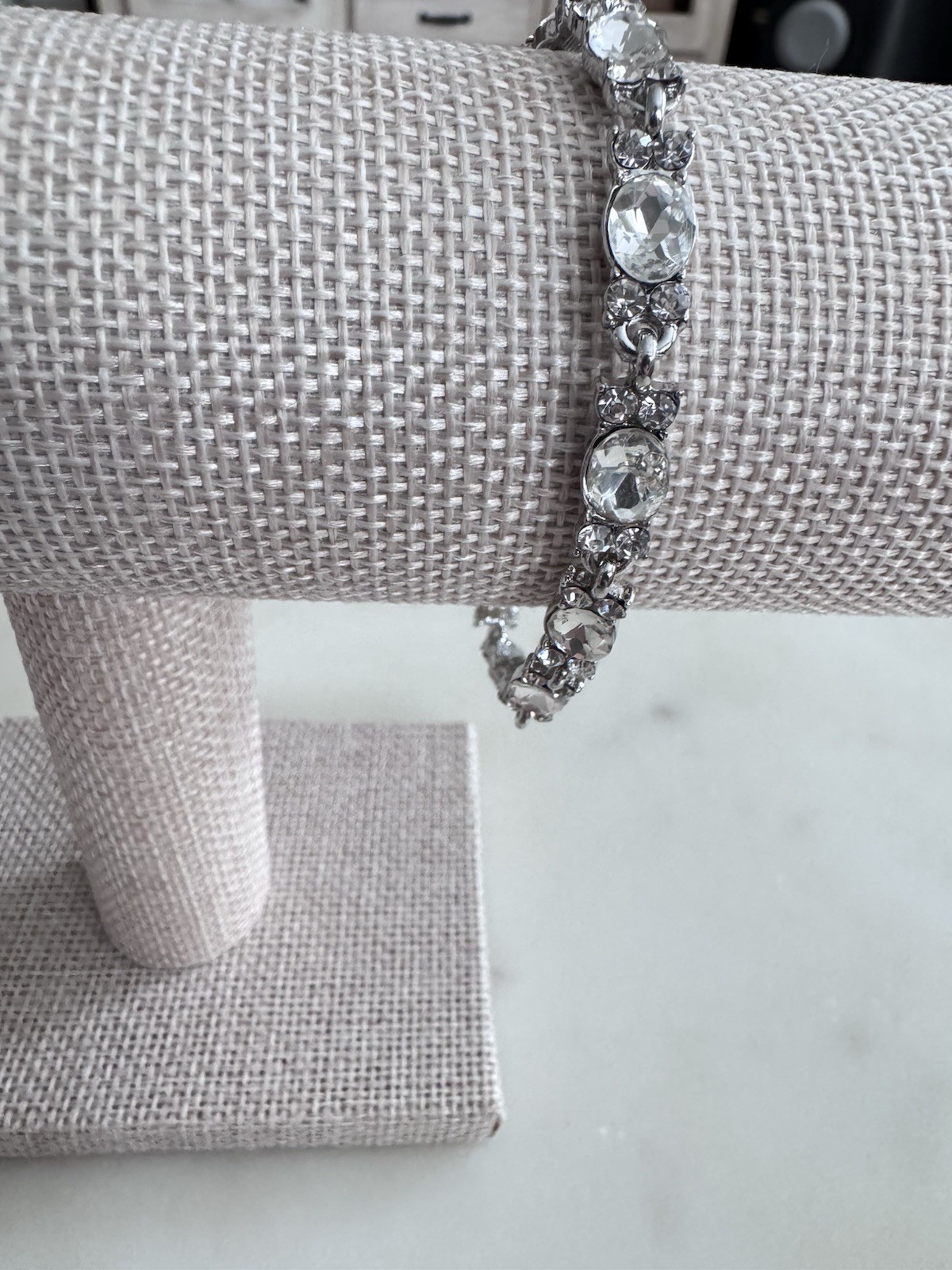 Sparkle Silver Tone Crystal Tennis Bracelet Fold Over Clasp 8 inches