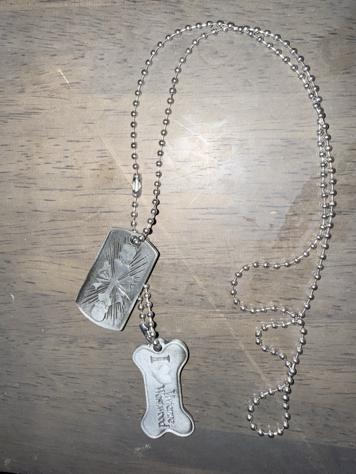 Vivienne Westwood Bone Pendant Military Tag Chain Necklace Silver Tone 60cm