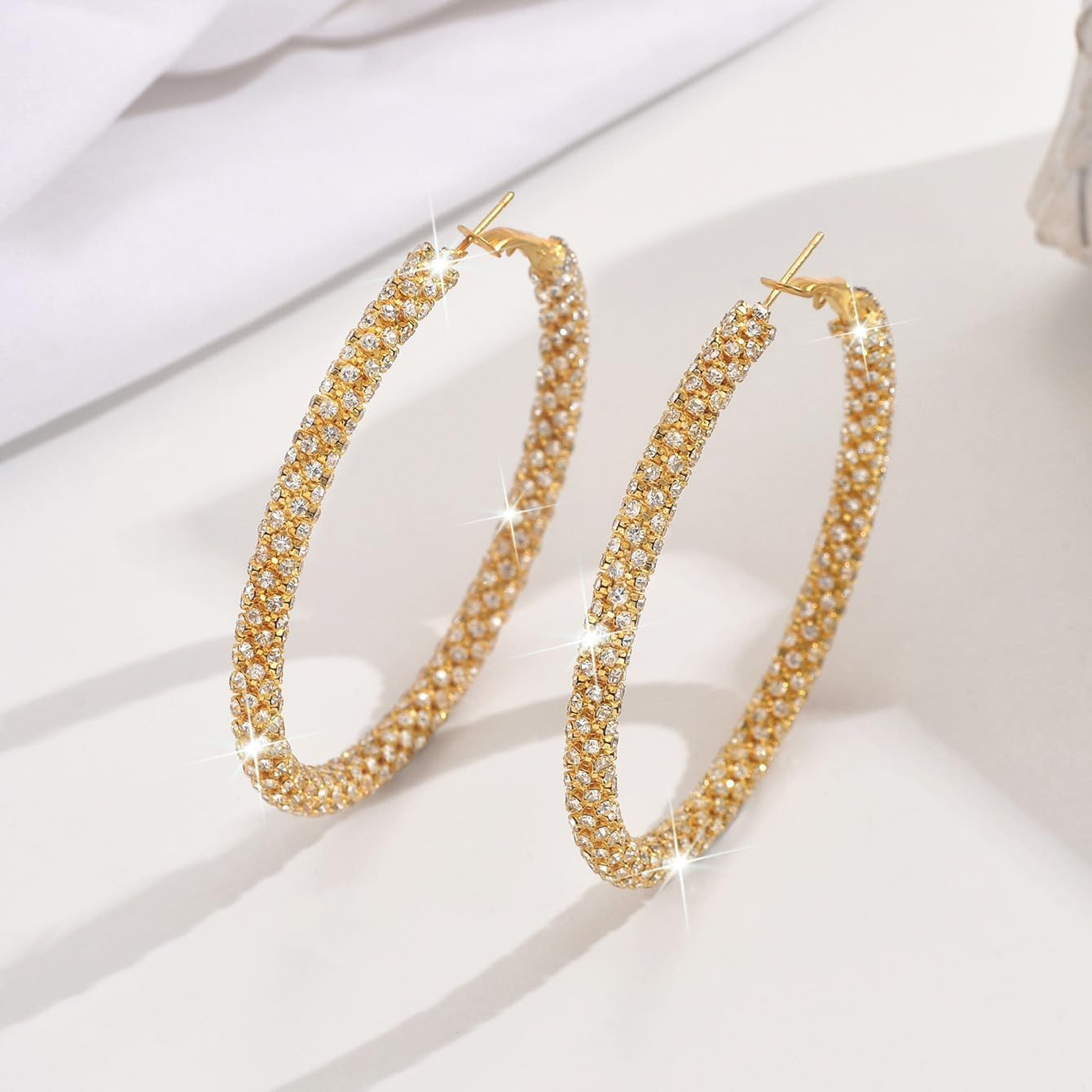 Big Hoop Earrings for Women 30Mm 40Mm 50Mm 60Mm 70Mm Rhinestone Silver Hoops Spa