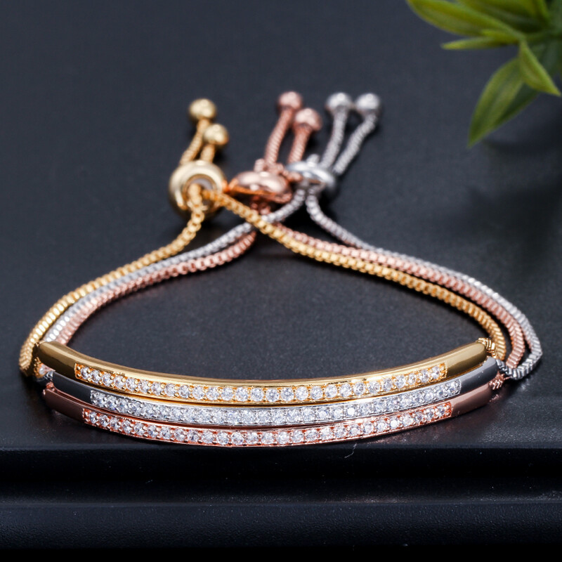 CWWZircons Adjustable CZ Rose Gold Bracelet Bangle for Women Fashion Jewelry