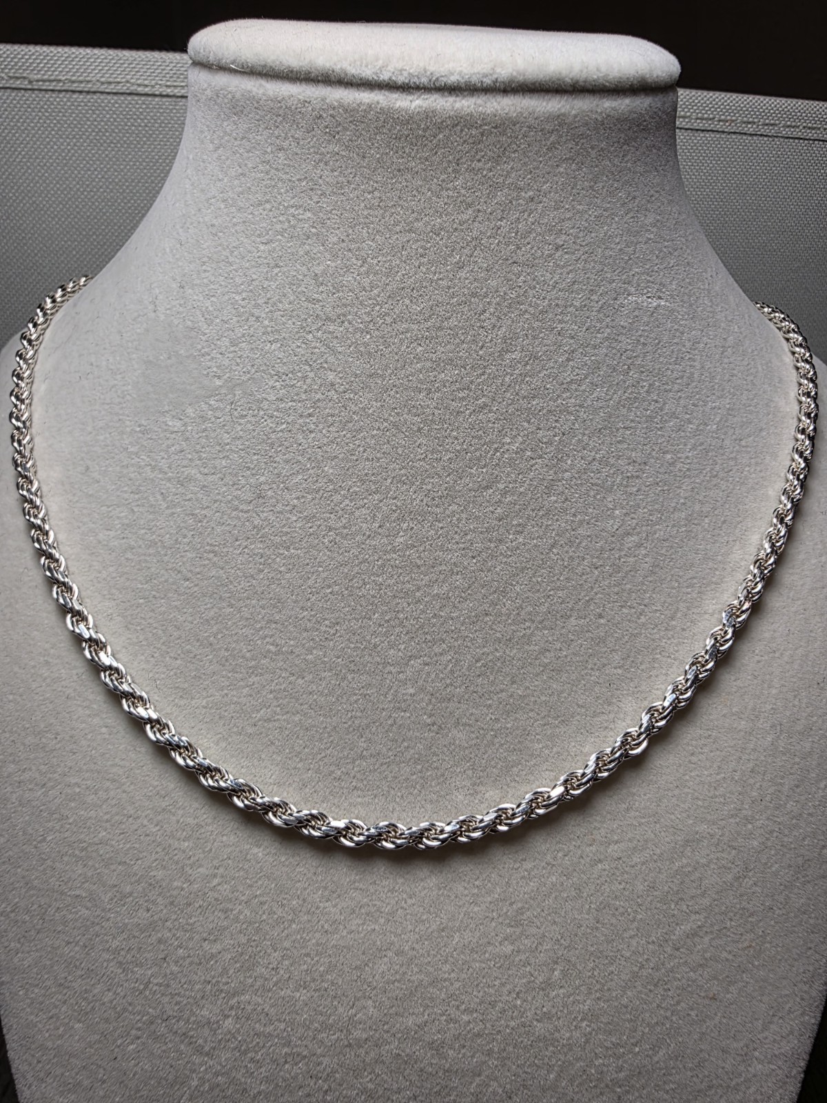 24″ 3.5mm Rope Chain 22.42g Solid 925 Sterling Silver w/ Lobster Clasp